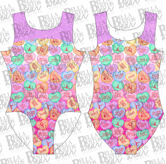 Gymnastics Conversation Hearts 2 Valentine's Day Leotard