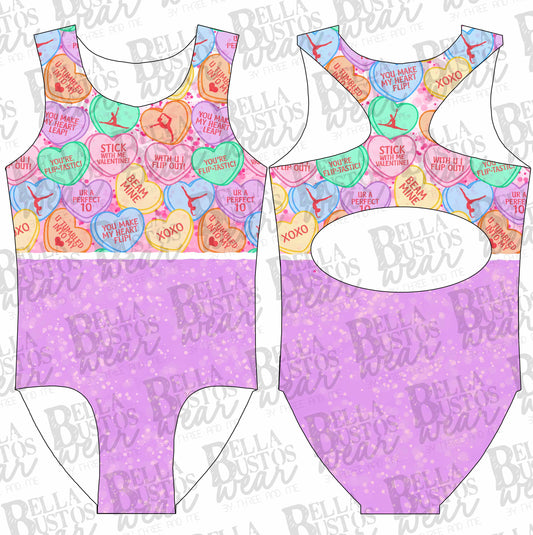 Gymnastics Conversation Hearts 3 Valentine's Day Leotard