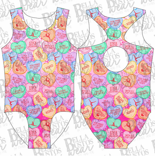 Gymnastics Conversation Hearts Valentine's Day Leotard